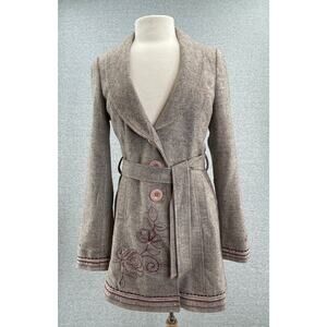 Guess Jeans Coat Womens Medium Wool Blend Pea Jacket Embroidered Beaded Lined
